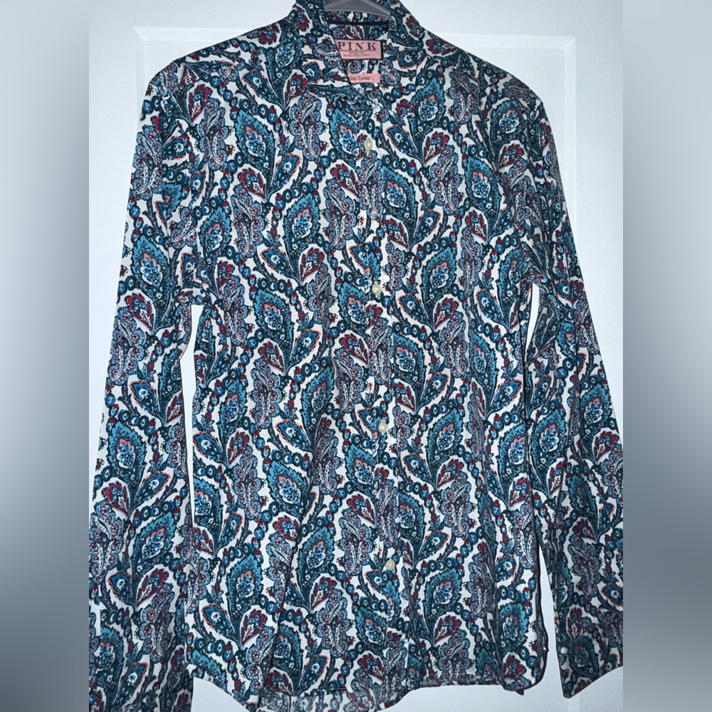 Thomas Pink Blue and Red Paisley Button Down Shirt